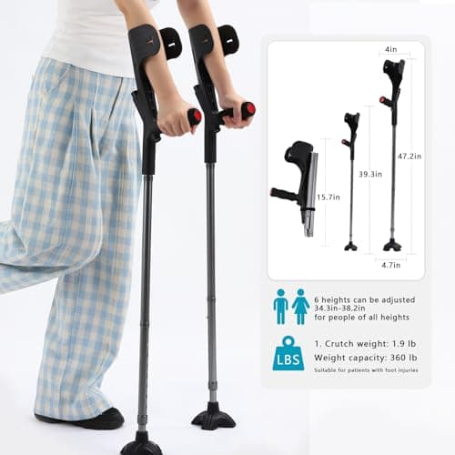 YOKABOZE 2 Pcs Forearm Crutch for Adults with Light, Foldable Lightweight and Adjustable with Handle Pads, Aluminum Crutches for Heavy Duty Work Walking (Black) 8