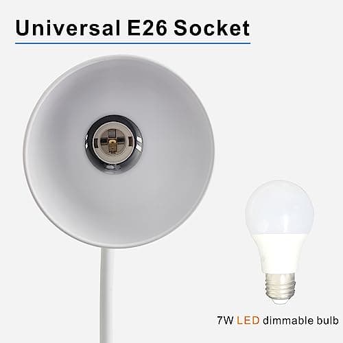 chaotack Metal Small White Desk Lamp,Adjustable Goose Neck Desk Lamps for Home Office Study Room Desks Bedroom Bedside Table Lamp with Free 7W LED Bulb,Eye-Caring Reading Lamps 5