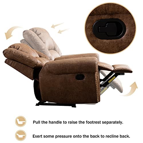 CANMOV Leather Recliner Chair, Classic and Traditional Manual Recliner Chair with Comfortable Arms and Back Single Sofa for Living Room, Nut Brown 10