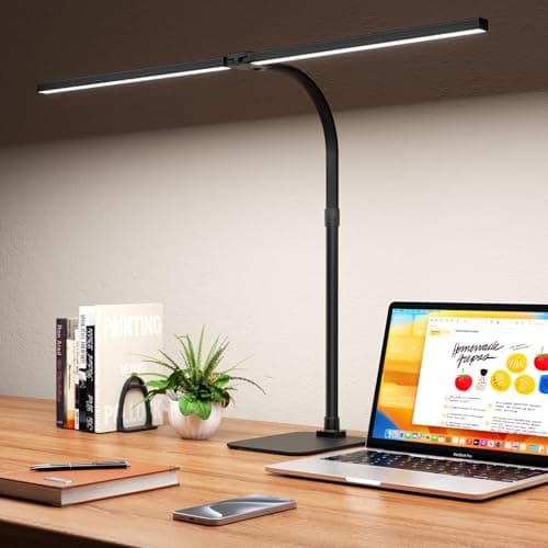 Kaulsoue Desk Lamp Architect Task Dual Head Modern Flexible Gooseneck Tall Dimmable Light for Home Office, 5 Color Modes,Remote Control, 1500lm 24W Extra Bright Lighting