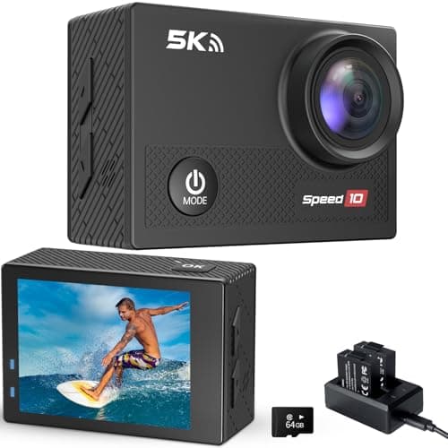 Action Camera 5K30FPS, Waterproof Camera Underwater 131FT with EIS, WiFi App, Remote Control, 64GB Card, 2x1350 mAh Batteries, 170° Wide Angle, Sports Helmet Bike Video Camera 8