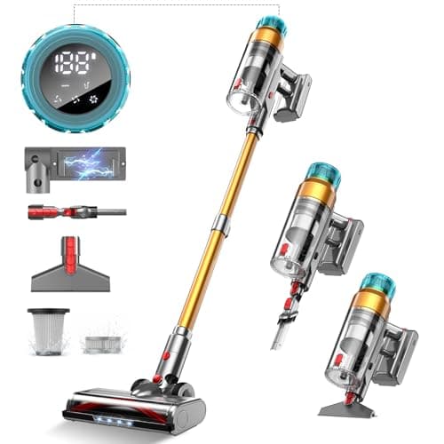 Cordless Vacuum Cleaner 600W 55Kpa Stick Vacuum,Up to 70 Mins, Vacuum Cleaners for Home Rechargeable Wall Mount OLED Color Screen Anti-tangled Vacuum for Car,Hardwood Floor,Carpets,Pet Hair EHBL
