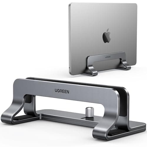 UGREEN Vertical Laptop Stand Holder for Desk Compatible with MacBook Pro, MacBook Air Stand Vertical Aluminum Adjustable for Up to 17.3 Inch Gaming Laptop, Gray
