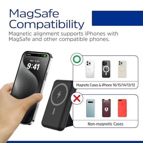 Energizer 10,000mAh Magnetic Wireless Power Bank with Foldable Stand15W Wireless & 22.5W USB C PD Fast Charging Portable Battery Pack for iPhone 16/15/14/13/12 Series, iPad, Samsung_QM10002PQ 6