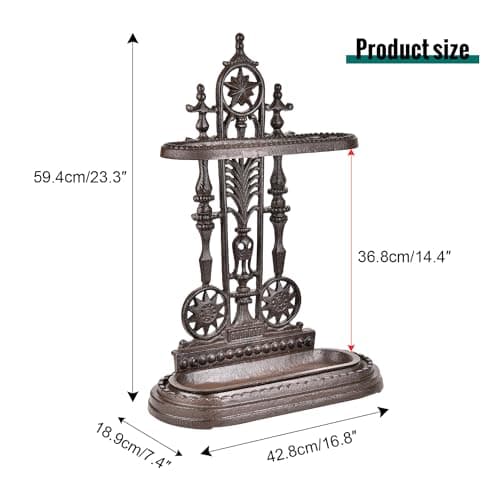 Sungmor Royal Style Cast Iron Umbrella Stand w/Detachable Drip Tray, Heavy Duty Rustic Umbrella Holder for Entryway,Front Door,Hallway,Outside Porch, Decorative Freestanding Umbrella Rack Organizer 6