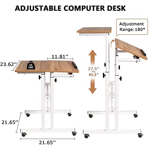 Hadulcet Standing Desk for Walking Pad, Small Portable Standing Desk Adjustable, Rolling Computer Cart, Walking Pad Stand on Wheels, Stand Up Table for Over Treadmill & Drawing, Vintage Oak 6
