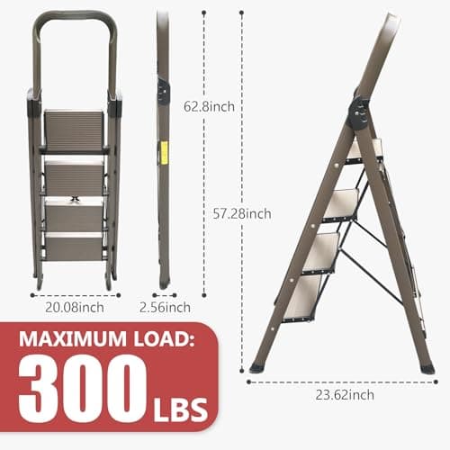 ASPERLAD 4 Step Ladder High-end Aluminum Folding Step Stool with Wide Anti-Slip Pedal, Lightweight Aluminum Four Step Ladder for Home Closet Office Foldable Step Ladders for Adults 6