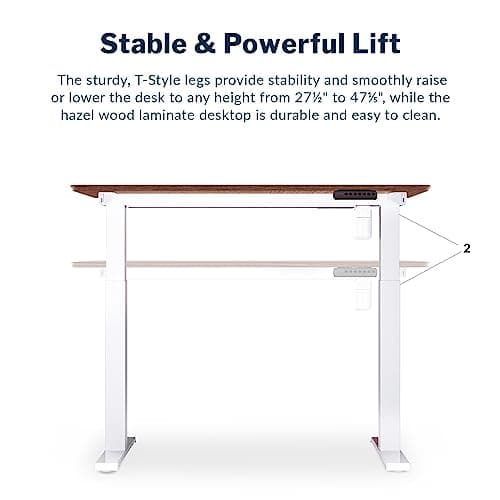 Vari Essential Electric Standing Desk for Home Office – 48x24 Sit-Stand VariDesk, 4 Memory Height Presets, 2-Piece Laminate Wood Top, Sturdy T-Style Legs, Supports 150 Lbs + Easy Assembly (Hazel Wood) 5