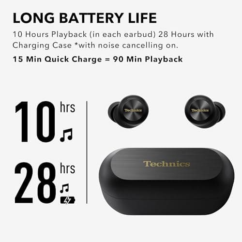 Technics Reference Class Hi-Fi Wireless Earbuds, Dolby Atmos, Head Tracking, Adaptive Noise Cancelling, 3 Device Multipoint, 10-hr Battery, Wireless Charging, in Ear Headphones - EAH-AZ100-K (Black) 8