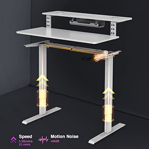 AVLT 47″ Electric Standing Desk with Dual-Tier Shelf & Tablet Holder – Height Adjustable Sit-Stand Desk for Home Office, Motorized Frame Supports 176 lbs (80kg), Includes Tabletops – White 9