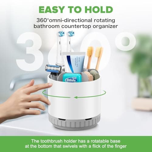 GFWARE Toothbrush Holders for Bathrooms - White Rotating Kids Electric Toothbrush and Toothpaste Holder, Detachable 6 Slots Tooth Brush Organizer Bathroom Countertop Storage 4
