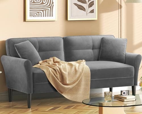 Kidirect 69" Mini Couch for Bedroom, Soft Small Sofa with 2 Pillows, Comfy & Cozy Love Seat for Living Room, 700lb Load-Bearing, Tool-Free Setup