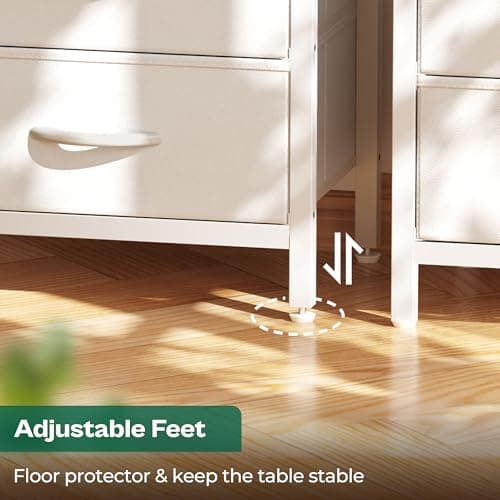 Huuger Nightstand with Charging Station, Side Table with 2 Fabric Drawers, End Table with Open Shelf, Bedside Table with USB-C Port and Outlets, Night Stand, PU Leather, White 9