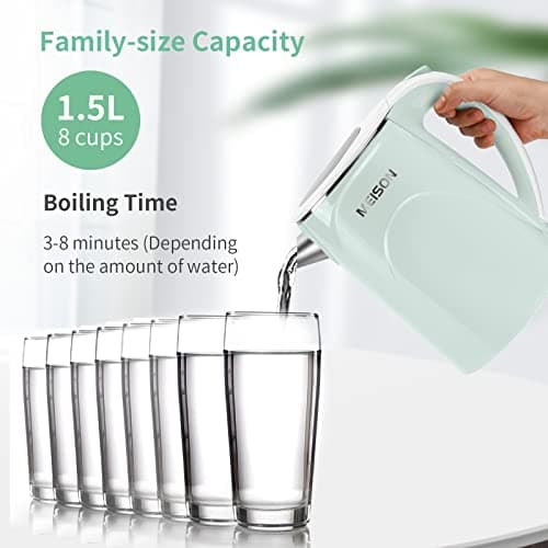 MEISON Electric Kettle, 1.7 L Double Wall Food Grade Stainless Steel Interior Water Boiler, Coffee Pot & Tea Kettle, Auto Shut-Off and Boil-Dry Protection, 1200W, 2 Year Warranty(Blue) 5