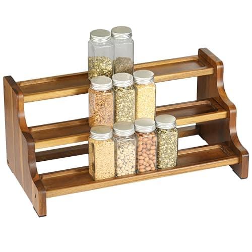 NAGAWOOD Spice Rack Organizer, 3-Tier Natural Acacia Wood Spice Shelf Storage for Kitchen Countertop and Cabinet, Non-Skid/Large Capacity/Multifunctional Seasoning Jars Spice Organizer for Countertop