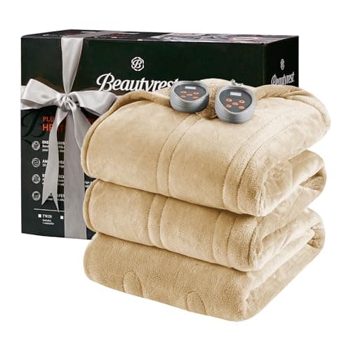 Beautyrest Heated Blanket, Electric Blanket, Soft, Warm, Reversible Plush - Sherpa Heating Blanket with 20 Heat Settings, 1-10 hrs Timer Auto Shut Off, Machine Washable, Queen (90 inx84 in), Tan