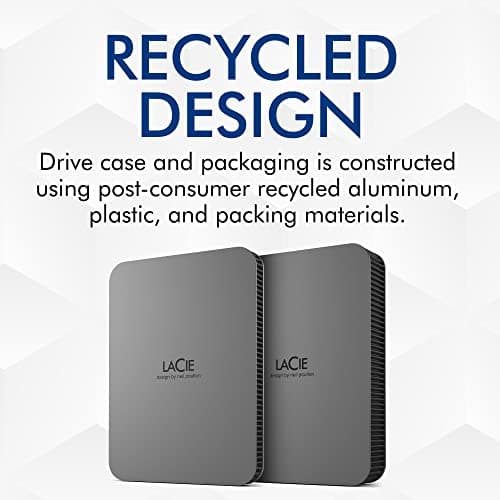 LaCie Mobile Drive Secure 2TB External Hard Drive Portable HDD - Space Grey, USB-C 3.2, for PC and Mac, Post-Consumer Recycled, with Adobe All Apps Plan and Rescue Services (STLR2000400) 6
