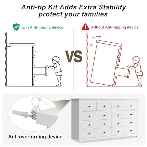 EnHomee 10 Drawer Dresser for Bedroom, Large Dressers & Chests for Bedroom,Modern White Wood Dresser for Clothes and Office Supplies, Multifunctional as TV Stand, Entryway Organizer Storage Cabinet 7