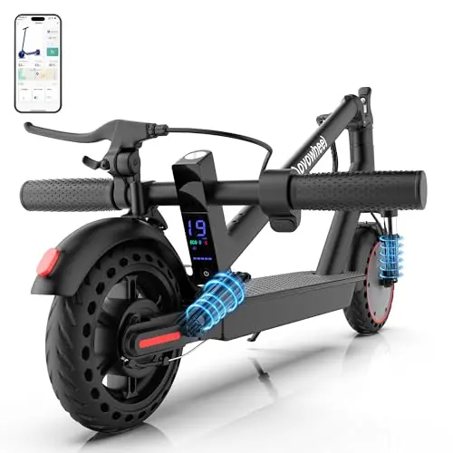 Aovowheel Electric Scooter Adults, Foldable 8.5" Solid Tires E Scooter with Dual Suspension, 19 Mph, 350W Motor, Kick Scooters Max 16 Miles Long Range for Commuting, Electric Scooter for Adults