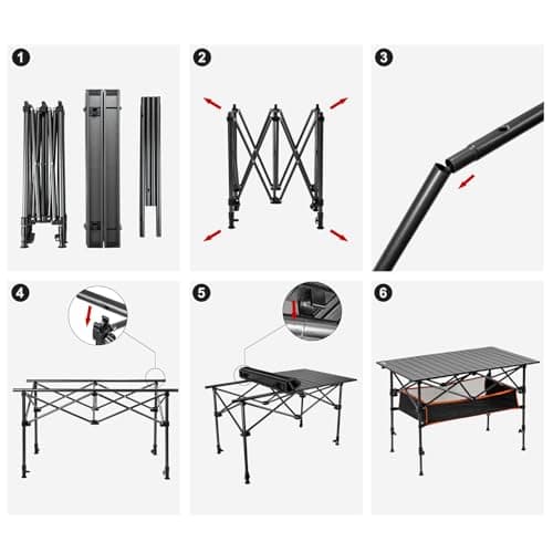 Night Cat Foldable Camping Table: Outdoor Table with Storage Basket 6