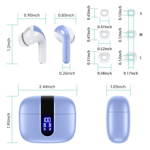 TAGRY Bluetooth Headphones True Wireless Earbuds 60H Playback LED Power Display Earphones with Wireless Charging Case IPX5 Waterproof in-Ear Ear buds with Mic for TV Smart Phone Laptop Computer Sports 8