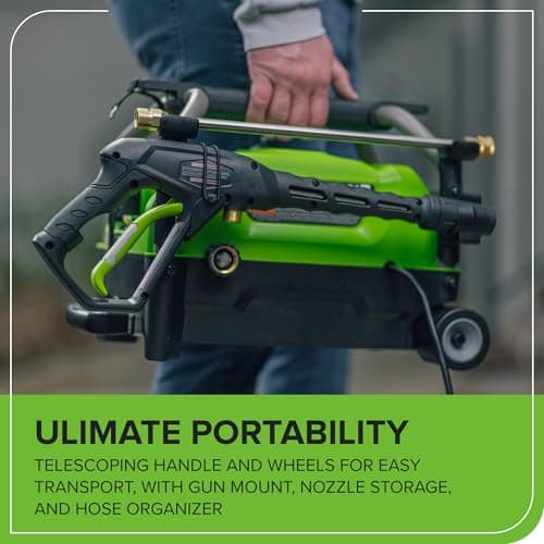 Greenworks 2100 PSI (SGS Certified) 1.2 GPM 13Amp Compact Electric Pressure Washer Telescoping Handle Power Washer for Cars, Driveways, Patios, Patio Furniture & Around Pools 9