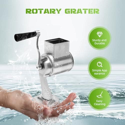 5-In-1 Stainless Steel Rotary Vegetable Cheese Grater Potato Slicer, Countertop Cheese Grater Manual Kitchen Shredder Round Food Chopper with Blades for Cafeterias Restaurants Hotels 6