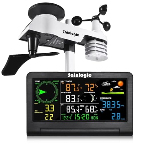 Sainlogic Weather Station Wireless Indoor Outdoor with Color Display,Rain Gauge,Wind Speed/Direction,Temperature,Humidity,Air Pressure,Forecast,Moon Phase,Alarm Clock(No WiFi)
