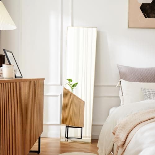 NEWBULIG Full Body Mirror Floor Mirror - 59 x16 inch Full Length Mirror with Aluminum Alloy Frame for Bedroom Living Room Standing Hanging Mirror, Gold 7