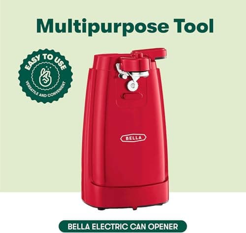 bella Electric Can Opener and Knife Sharpener, Removable Cutting Lever, Cord Storage, Stainless Steel Blade, Red 5