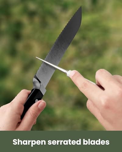 Wamery Serrated Knife Sharpener - Retractable Diamond Rod Pocket Sharpener for Serrated & Straight Blades - Multifunctional Sharpening Tool for Outdoor Kitchen Fishing Hunting (Black) 6