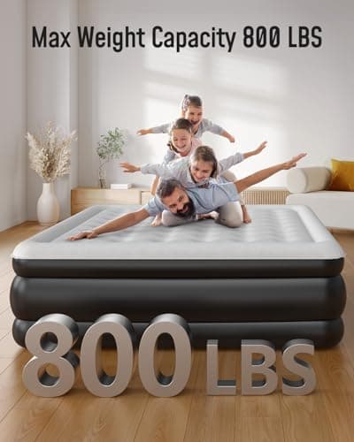 Airefina King Size Air Mattress with Built in Pump, Upgraded 18" Raised King Blow Up Air Mattress 2-4 Persons for Guests & Home, Ideal for Temporary Use, Colchones Inflables Air Bed 800 lbs 6