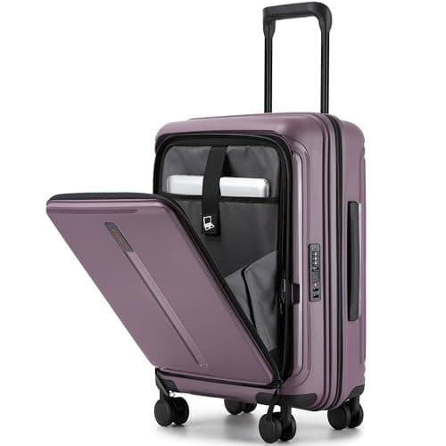 Haimyren 20“ Expandable Carry on Luggage Front Opening, 22x14x9 Airline Approved Hardshell Spinner Carry-on Suitcase with Wheels, TSA Lock, Lightweight Durable Travel Luggage (Purple, 20 inch)