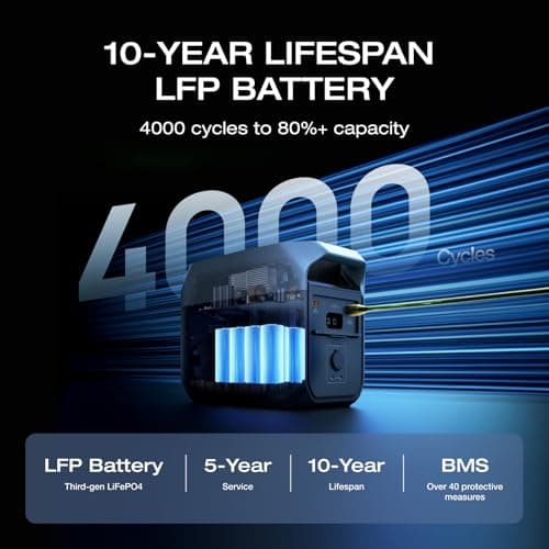 EF ECOFLOW DELTA 3 Portable Power Station, 1024Wh LiFePO4 Battery, Full Charge in 56 Min, 1800W AC/100W USB-C Output, Solar Generator(Solar Panel Optional) for Home Backup Power, Camping & RVs 5