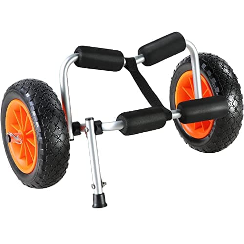 VEVOR Kayak Cart, 250lbs Load Capacity, Foldable Kayak Dolly Aluminum Kayak Wheels with 10'' Solid Tires for Kayaks Carrier Canoes Paddleboard Kayak Trolley Float Mats Jon Boats 10
