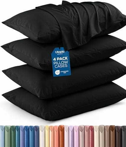 Utopia Bedding Queen Pillow Cases - 4 Pack - Envelope Closure - Soft Brushed Microfiber Fabric - Shrinkage and Fade Resistant Pillow Covers Queen Size 20 X 30 Inches (Queen, Black)