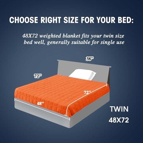 yescool Weighted Blanket for Adults (15 lbs, 48" x 72", Orange) Cooling Heavy Blanket for Sleeping Perfect for 140-160 lbs, Twin Size Breathable Blanket with Premium Glass Bead, Machine Washable 2