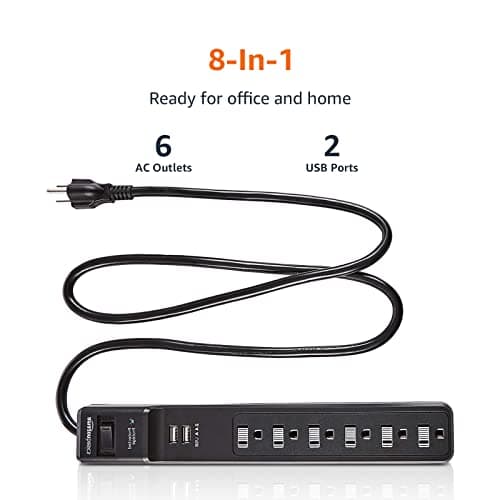 Amazon Basics Surge Protector Power Strip with 6 Outlets, 2 USB Ports, 1000 Joule, 6-Foot Cord Length, Black 2
