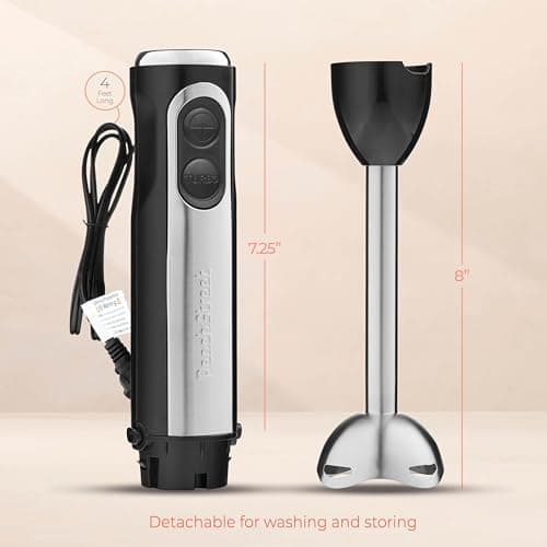 Powerful Immersion Blender, Electric Hand Blender 500 Watt with Turbo Mode, Detachable Base. Handheld Kitchen Gadget Blender Stick for Soup, Smoothie, Puree, Baby Food, 304 Stainless Steel Blades 6