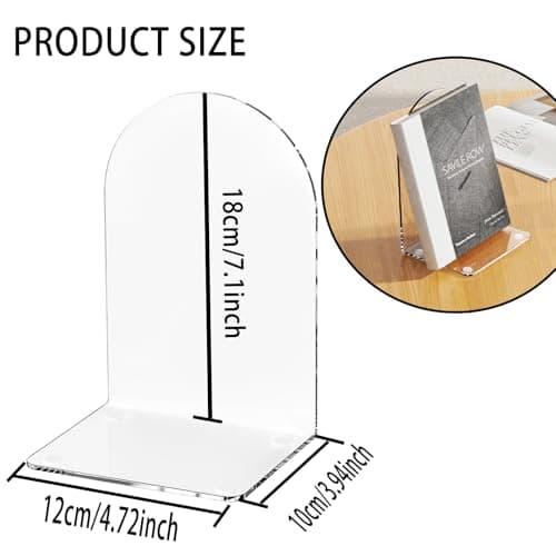 Lulonpon 4 Pieces Book Ends, Bookends, Books End for Shelves, Books End for Heavy Books, Clear Bookends, Acrylic Book Ends for School, Library,Desktop Organizer and Book Shelves 5
