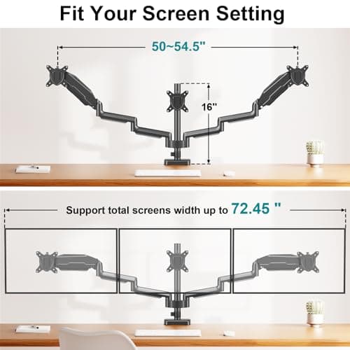 MOUNT PRO Triple Monitor Mount for 13-27 inch Screens, 3 Monitor Desk Mount, Height Adjustable Triple Display Stand, Full Motion Three Computer Arm Hold up to 17.6lbs Each, VESA 75x75, 100x100 4