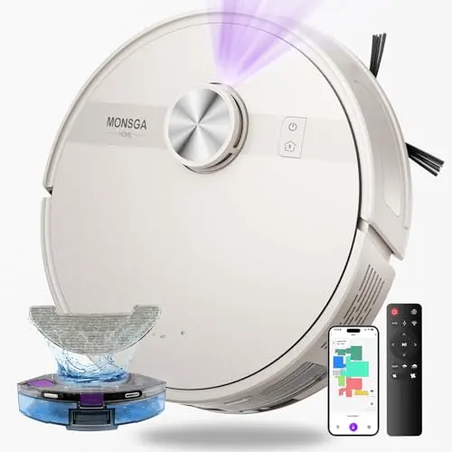 MONSGA Robot Vacuum and Mop Combo, 7000Pa Robotic Vacuum with Lidar Navigation, 180mins Runtime, Tangle-Free Robot Mop, 5 Editable Maps, APP/Remote/Voice Control, Ideal for Hard Floors and Carpets