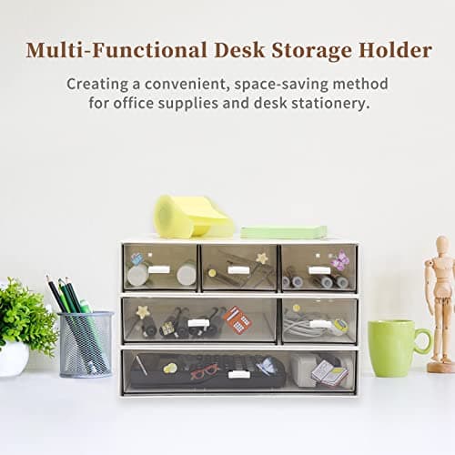 3 Tier Stackable Desk Organizer With 6 Drawers - Plastic Storage for Makeup and Desktop Organization (White) 5