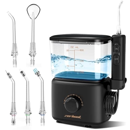 Water Flosser Oral Irrigator for Teeth: Electric Countertop for Dental Health and Cleaning 600ML Professional Water Teeth Cleaner with 10 Modes and 5 Nozzles for Family