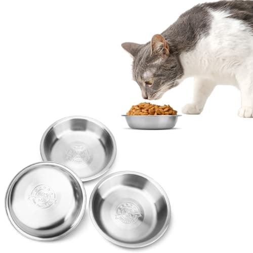 Stainless Steel Cat Bowls, Cat Food Bowls Whisker Friendly Shallow Cat Food Dish, Metal Basic Cat Bowls (3 PCS，5.5Inch)