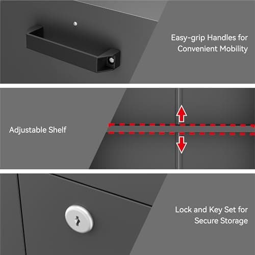 COFaR Heavy-Duty Rolling Storage Cabinet, 2-Door Metal Garage Cabinet with 2 Adjustable Shelves, Lockable Wheels & Locking Doors, 35"H Large Capacity Tool Chest for Workshop, Garage, Warehouse - Black 6
