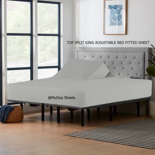Split Top King Fitted Sheet Only for Sleep Number Adjustable Beds,100% Giza Cotton,Split Top King Fitted Sheet for Adjustable Bed,Adjustable Bed Fitted Sheet 34" Flex Head King Size,1 Pc (Light Grey) 7