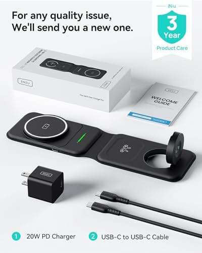INIU 3 in 1 Charging Station Multiple Devices for Apple, 15W Magnetic Foldable Travel Wireless Charger for iPhone 16 pro max 15 14 13 12 Series, iWatch 10 9 8 SE/Ultra Series, AirPods 4 3 2 pro 7