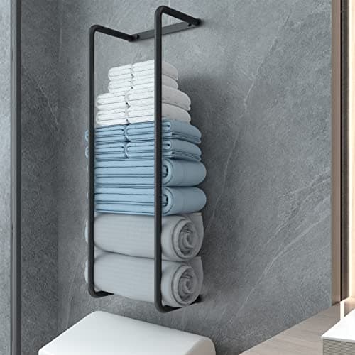 Towel Rack for Bathroom, Wall Mounted Stainless Steel Organizer, Bath Towel Holder Wall Towel Rack for Rolled Towels, for Modern Small Space Bathroom Towel Storage - Black 7