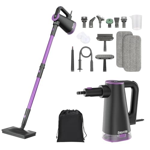 Seyola Steam Mop Cleaner for Hardwood Floor Cleaning, Hands-free Steamer Cleaner Handheld with 9-in-1 Multi-purpose Attachments for Bathroom, Windows, Sofas, Clothes, Tiles Grout (Purple-Grey)